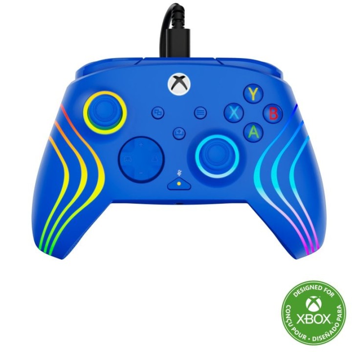 Gamepad Alámbrico Azul RGB USB-C Compatible PC Xbox Series X S One Joysticks Ergonómico