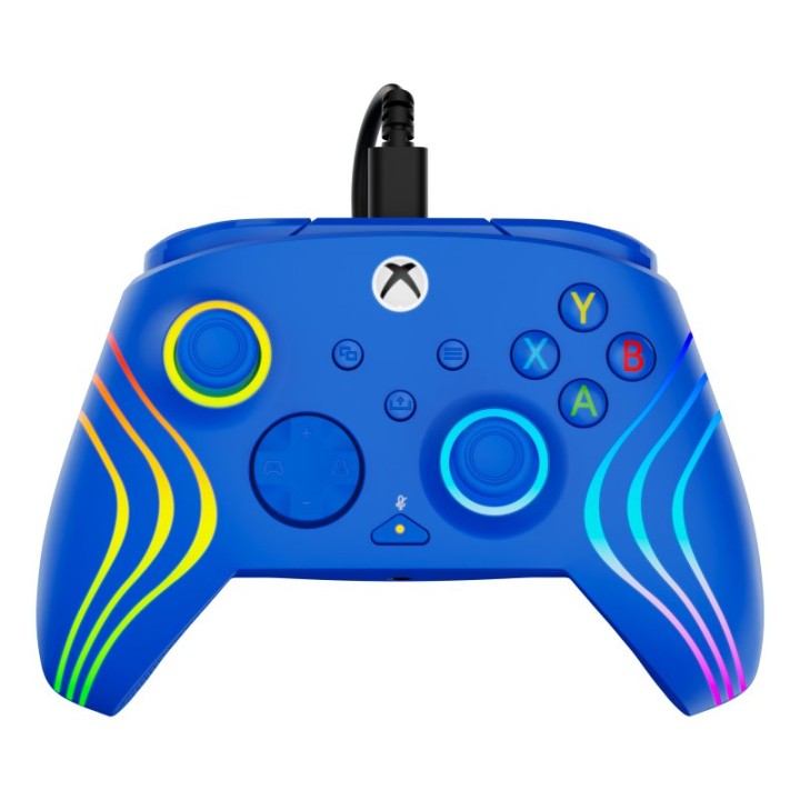 Gamepad Alámbrico Azul RGB USB-C Compatible PC Xbox Series X S One Joysticks Ergonómico