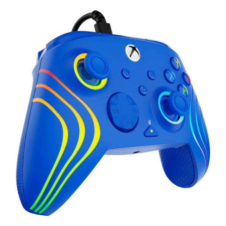 Gamepad Alámbrico Azul RGB USB-C Compatible PC Xbox Series X S One Joysticks Ergonómico
