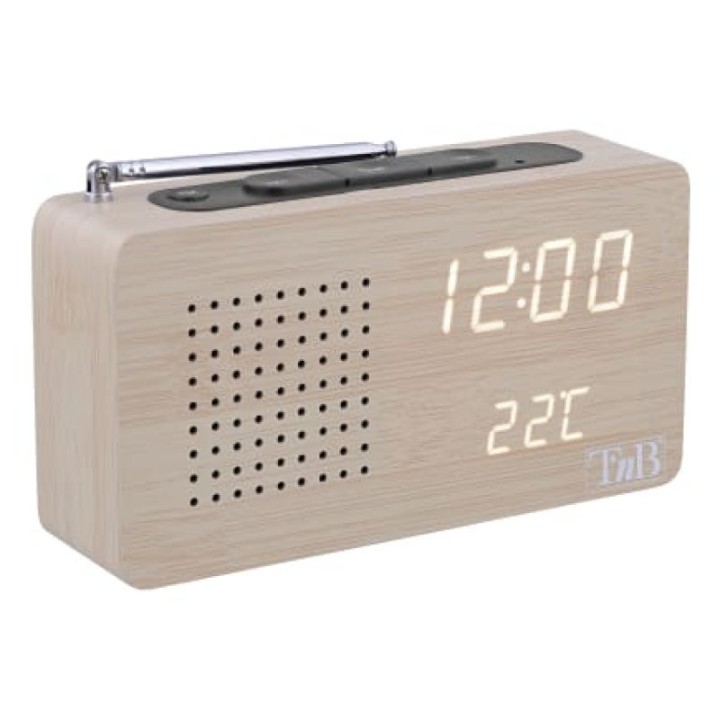 Reloj radio digital T″nB CLOCKFMWD FM pantalla retroiluminada termómetro madera