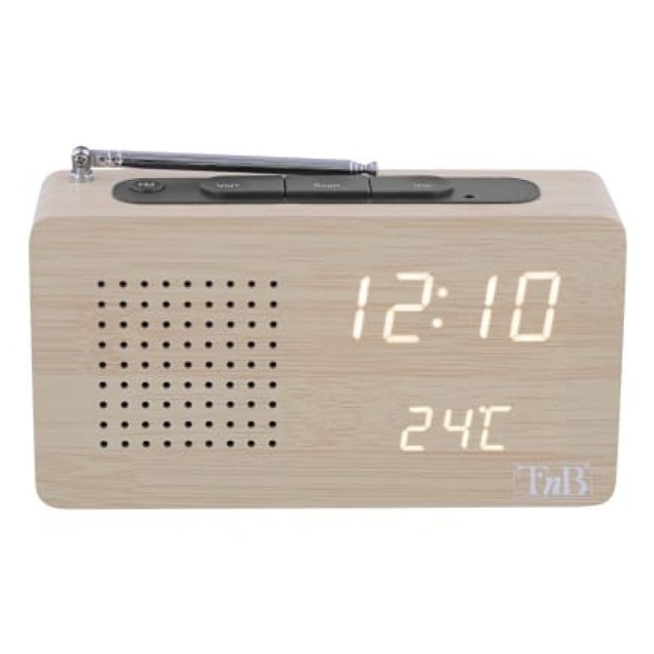 Reloj radio digital T″nB CLOCKFMWD FM pantalla retroiluminada termómetro madera