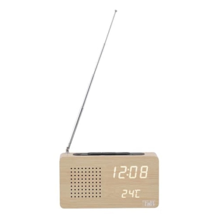 Reloj radio digital T″nB CLOCKFMWD FM pantalla retroiluminada termómetro madera