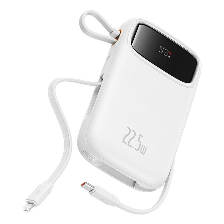 Power Bank Baseus Qpow2 10000mAh 22.5W Dual-Cable Display Blanco Polímero Litio