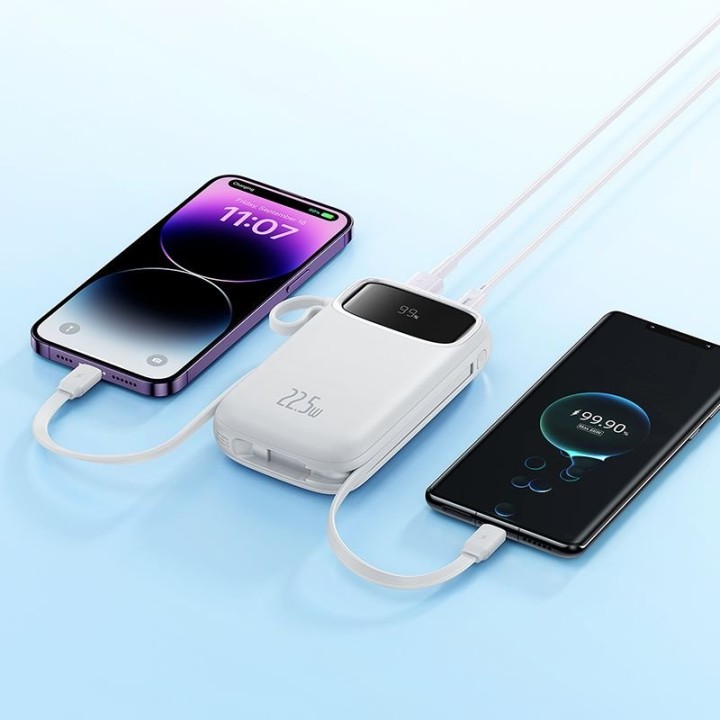 Power Bank Baseus Qpow2 10000mAh 22.5W Dual-Cable Display Blanco Polímero Litio
