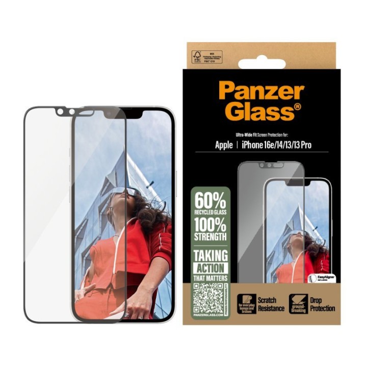 Protector de pantalla PanzerGlass iPhone 13/13 Pro/14/16e Vidrio templado Transparente