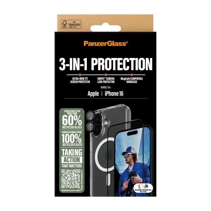 Protector PanzerGlass iPhone 16 Transparente 3 en 1 Resistente Golpes Rayones