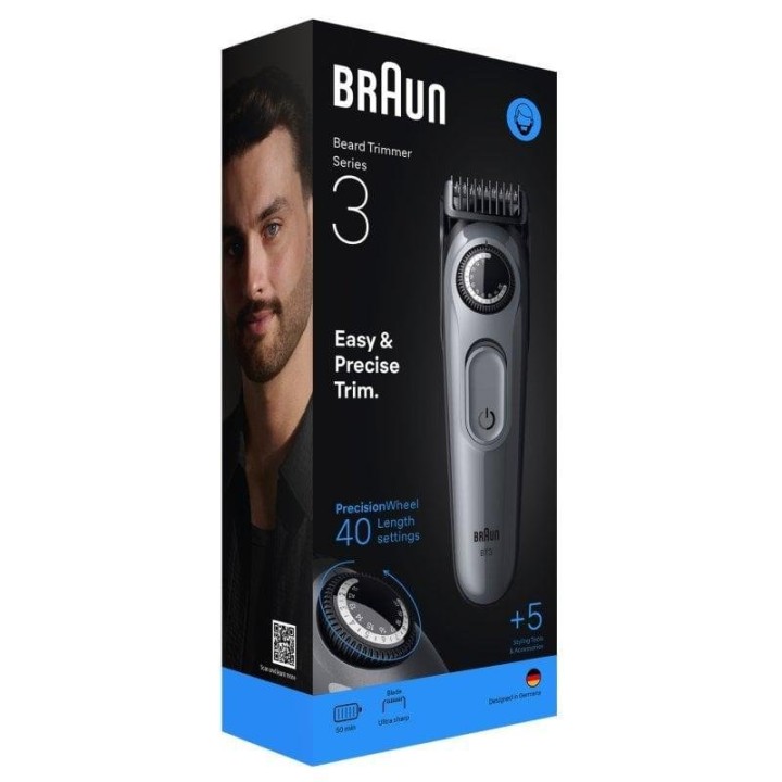 Recortadora Braun BeardTrimmer 3 BT3560 40 niveles 2 peines NiMH 50min Negro/Gris