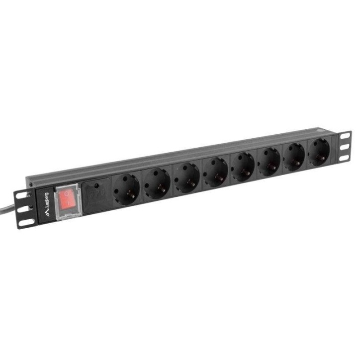 Regleta Lanberg PDU-08F-0200-BK 8 tomas Tipo F 1U Protección Sobretensiones 16A 19" Horizontal