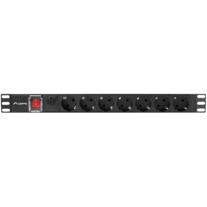 PDU Lanberg PDU-07F-0200-BK 7 Salidas AC Tipo F 16A Protección Sobretensiones Rack 1U Horizontal Aluminio
