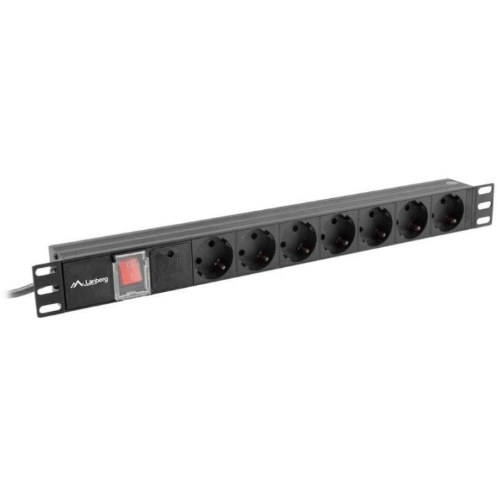 PDU Lanberg PDU-07F-0200-BK 7 Salidas AC Tipo F 16A Protección Sobretensiones Rack 1U Horizontal Aluminio
