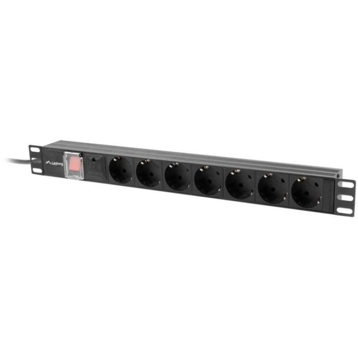 PDU Lanberg PDU-07F-0200-BK 7 Salidas AC Tipo F 16A Protección Sobretensiones Rack 1U Horizontal Aluminio