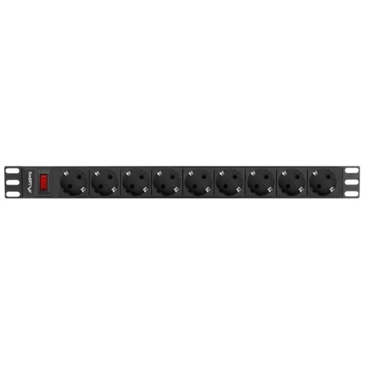 Regleta Lanberg PDU-09F-0300-BK 1U 9 salidas AC Tipo F 16A Rack Horizontal 3m Aluminio