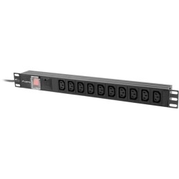 PDU Lanberg PDU-10I-0200-IEC-BK 1U 10xC13 Horizontal 10A Aluminio Negro Protección Sobretensiones 2m