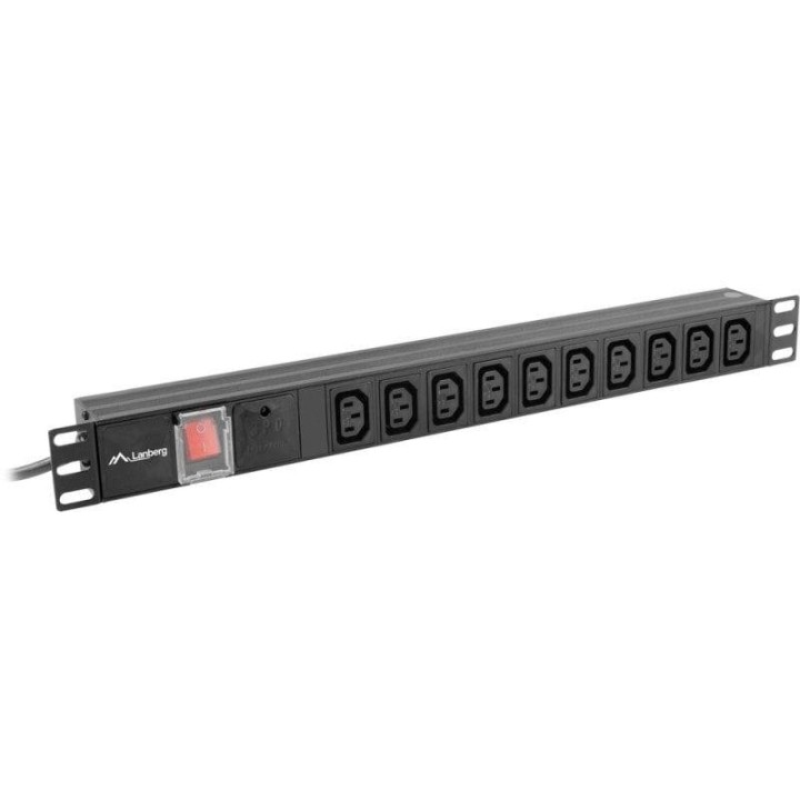 PDU Lanberg PDU-10I-0200-IEC-BK 1U 10xC13 Horizontal 10A Aluminio Negro Protección Sobretensiones 2m
