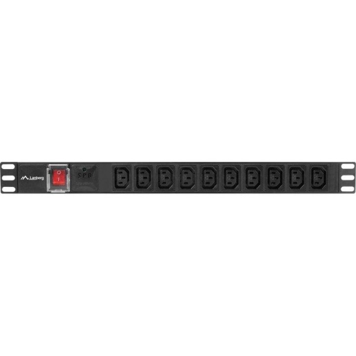 PDU Lanberg PDU-10I-0200-IEC-BK 1U 10xC13 Horizontal 10A Aluminio Negro Protección Sobretensiones 2m