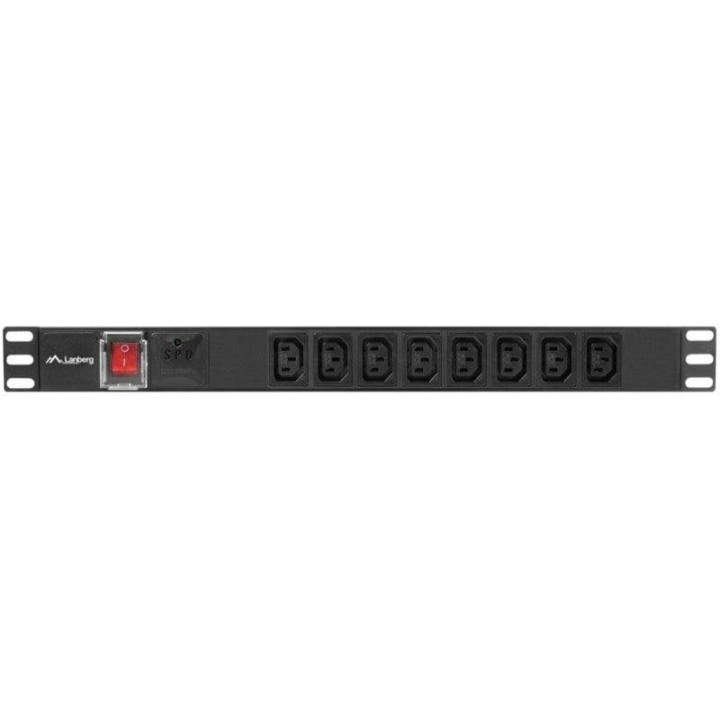 PDU Lanberg PDU-08I-0200-C20-BK 1U 8 Salidas C13 16A Protección Sobretensiones Aluminio Rack