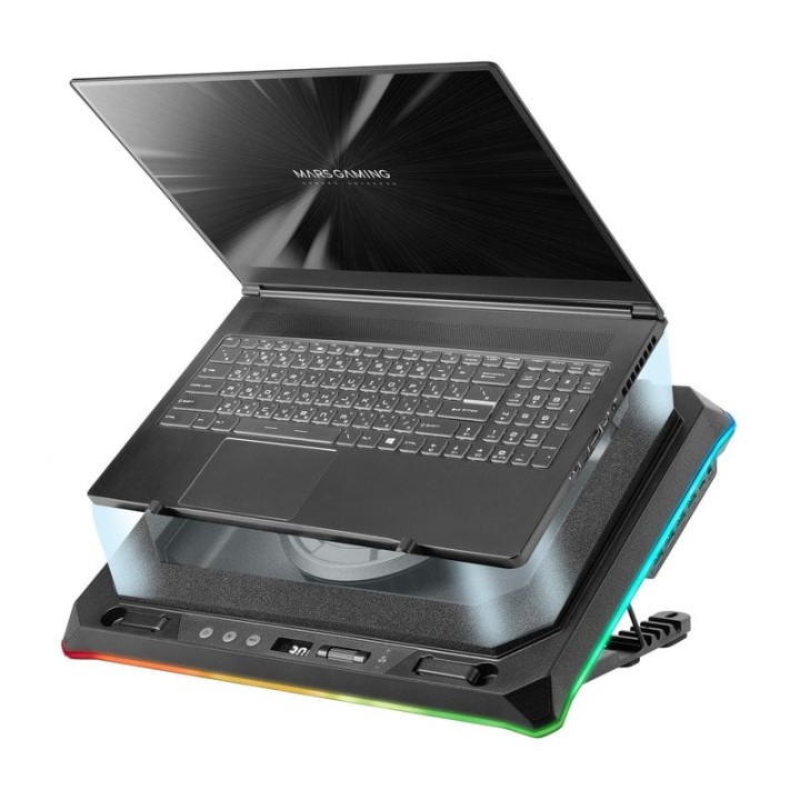 Mars Gaming Mnbc-ultra Base Refrigeradora Y Stand Para Portátiles Hasta 18" Rgb 5 Posiciones Negro