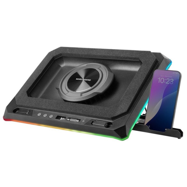 Mars Gaming Mnbc-ultra Base Refrigeradora Y Stand Para Portátiles Hasta 18" Rgb 5 Posiciones Negro