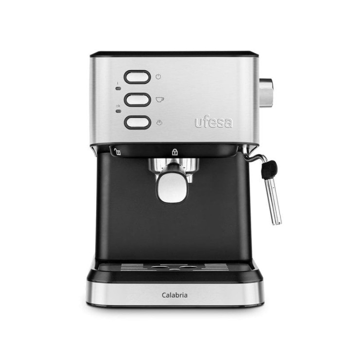Cafetera Espresso Ufesa Calabria 1,5L 20 bares acero inoxidable con vaporizador y calienta-tazas