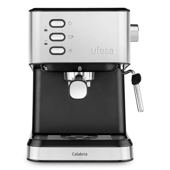 Cafetera Espresso Ufesa Calabria 1,5L 20 bares acero inoxidable con vaporizador y calienta-tazas