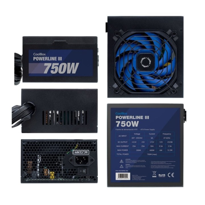 Coolbox Powerline 3 750 Fuente De Alimentación 750W Eficiencia 85%