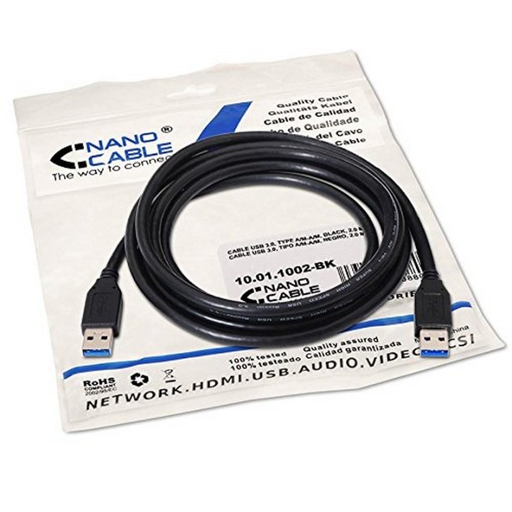 Nanocable Cable USB 3.0 Negro Tipo A a Tipo A Macho/Macho 2m Negro