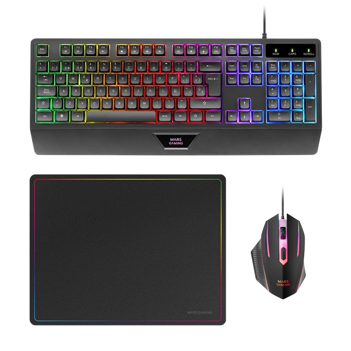 Pack Mars Gaming T+Ratón+Alfombrilla Negro (MCP124ES)