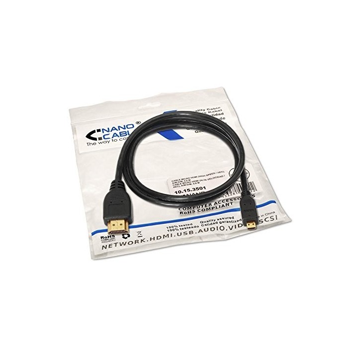 Nanocable Cable Micro HDMI a HDMI Alta Velocidad Macho/Macho 0.8m