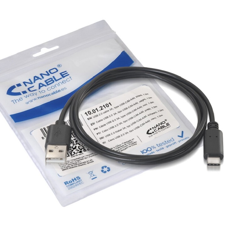 Nanocable Cable USB Tipo C a USB A Macho/Macho 2m Negro