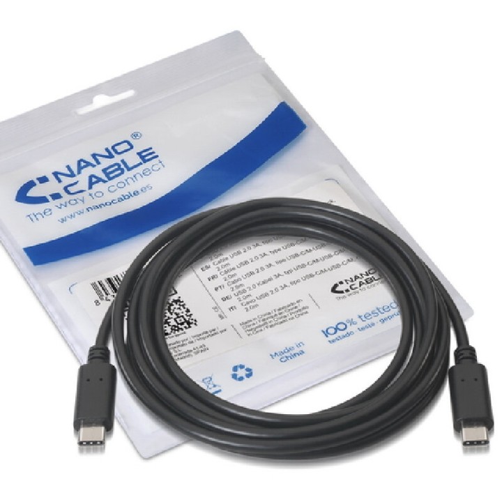 Nanocable Cable USB 2.0 Tipo C a USB Tipo C Macho/Macho 1m Negro