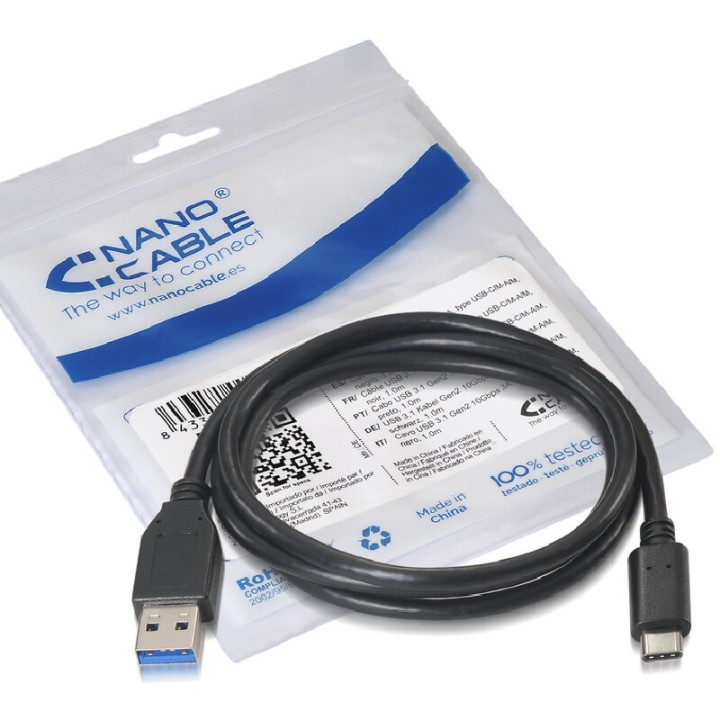 Nanocable Cable USB 3.1 Tipo C a USB Tipo A Macho/Macho 1m Negro