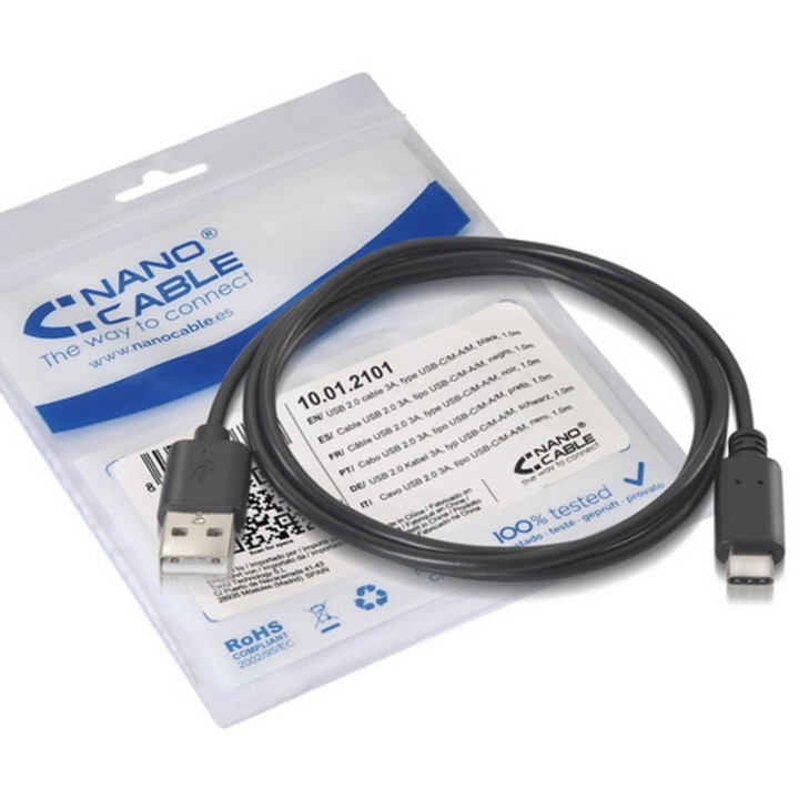 Nanocable Cable USB 2.0 Tipo C a USB Tipo A Macho/Macho 0.5m Negro