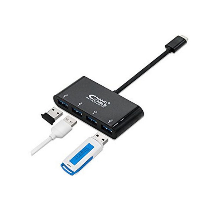 Nanocable Adaptador USB-C a 4x USB 3.0. USB-C/M-USB 3.0/H Negro 10 cm