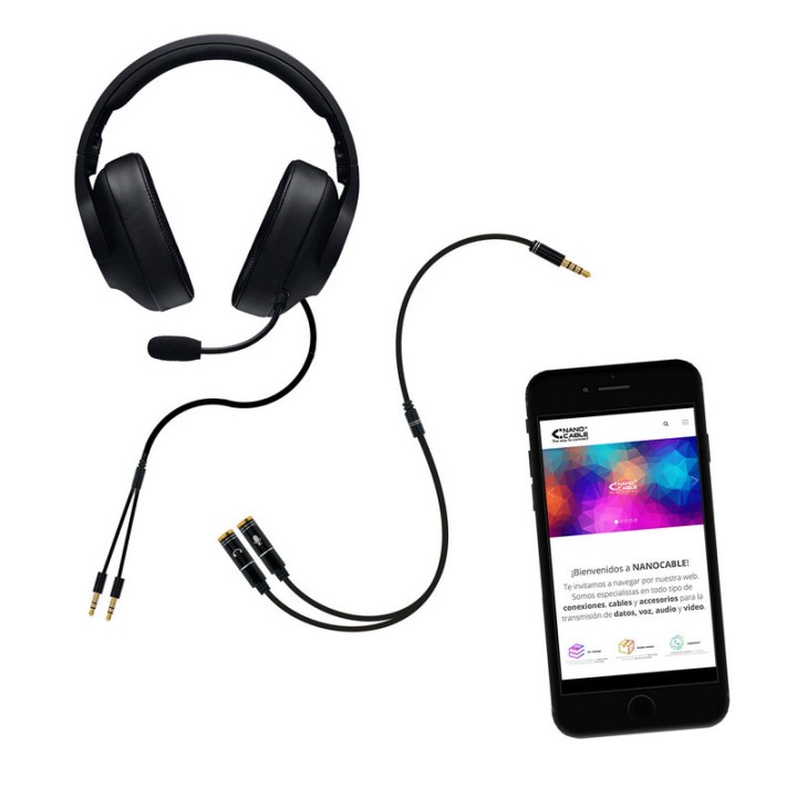 Nanocable Cable Adaptador Audio Jack 3.5 4pines a 2xJack 3.5 3pines Macho/Hembra 30cm Negro
