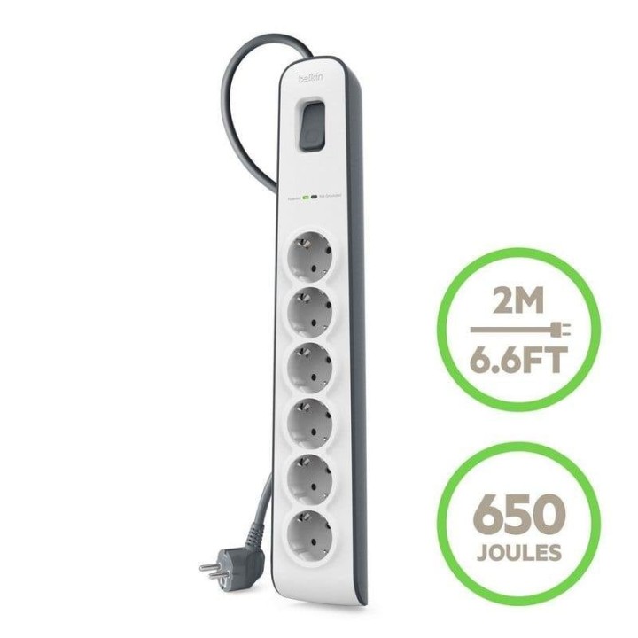Belkin SurgeCube Regleta de Protección contra Sobretensiones 6 Tomas de Corriente Negro/Blanco