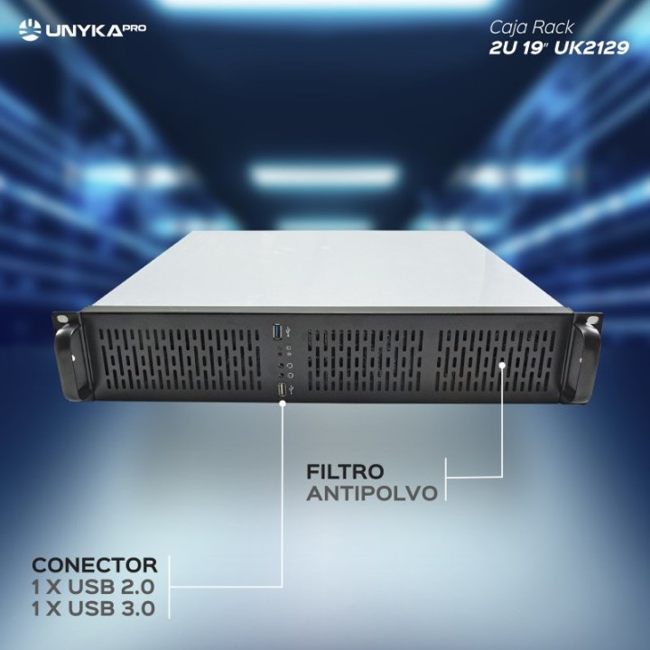 UNYKAch UK 2129 Caja Rack 19" 2U Negra Sin Fuente