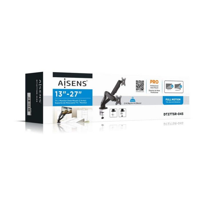 Aisens DT27TSR-045 Soporte de Mesa Doble para Monitor de 13" a 27" VESA 100x100 Máx 6.5kg