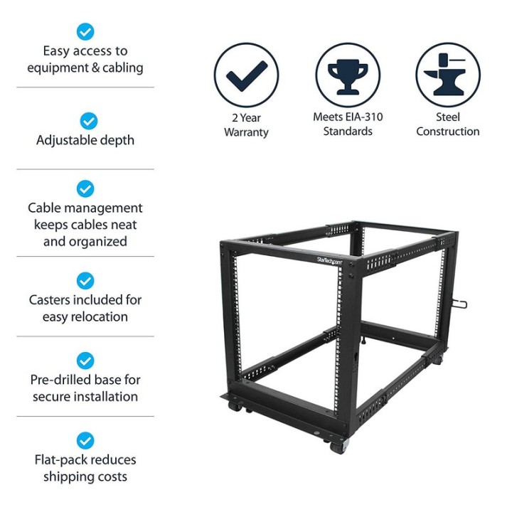 Startech Rack de Marco Abierto con Profundidad Ajustable