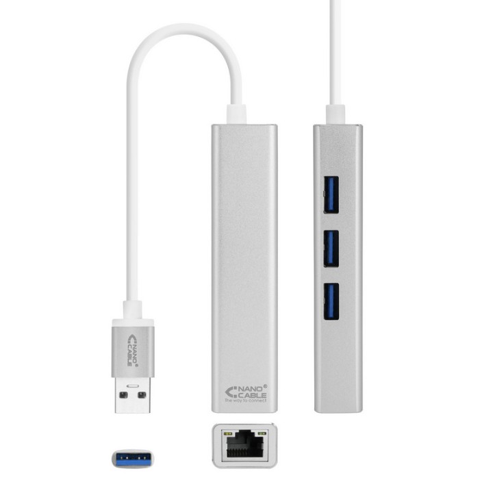 Nanocable Conversor USB 3.0 a Ethernet Gigabit + 3xUSB 3.0 15cm