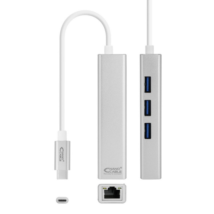 Nanocable Conversor USB-C a Ethernet Gigabit + 3x USB 3.0 15cm