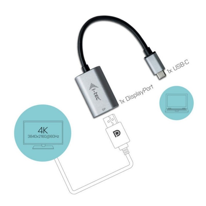 i-Tec Adaptador USB-C a DisplayPort 4K Gris