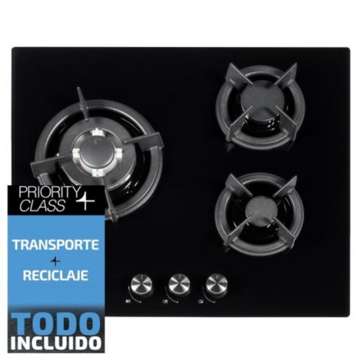 Sauber SECGB06 Placa de Gas Natural 3 Zonas Negro