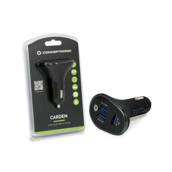 Cargador Coche CONCEPTRONIC 3Usb-A 31.5W(CARDEN06B)