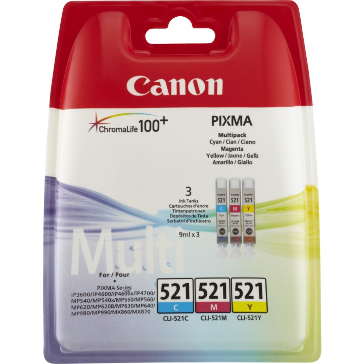 Tinta Canon CLI-521C/M/Y Pack Tricolor (2934B010/11)