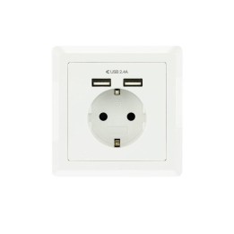 Nanocable Roseta Base de Enchufe de Pared Empotrable Tipo schuko con 2 Tomas USB 2.4A Blanca