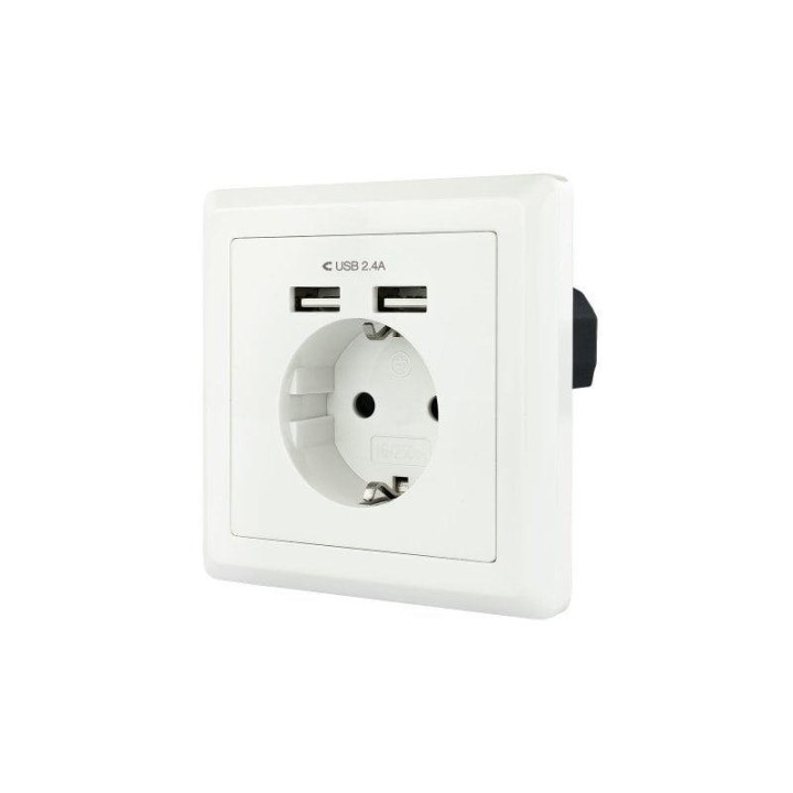 Nanocable Roseta Base de Enchufe de Pared Empotrable Tipo schuko con 2 Tomas USB 2.4A Blanca