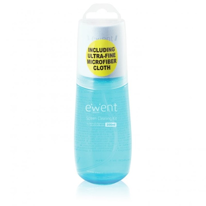 Ewent EW5671 Kit de Limpieza para Pantallas Líquido 200ml + Paño de Microfibra 20x20cm