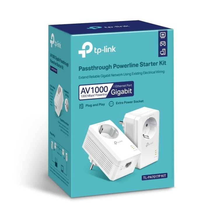 TP-Link TL-PA7017P KIT PLC Powerline Red Eléctrica AV1000 Gigabit Con Enchufe Incorporado