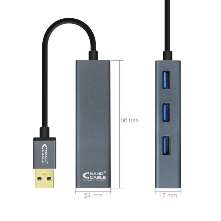 Nanocable Hub 4 Puertos USB 3.0 Gris
