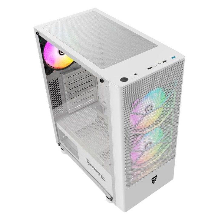 Nfortec Caelum RGB Torre ATX con Frontal Mallado Cristal Templado USB C Blanca